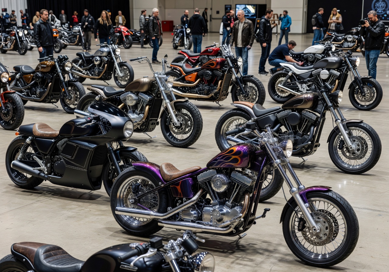 Custom motorcycle show with multiple bikes