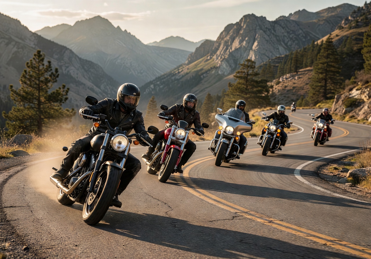 Mountain road group motorcycle ride