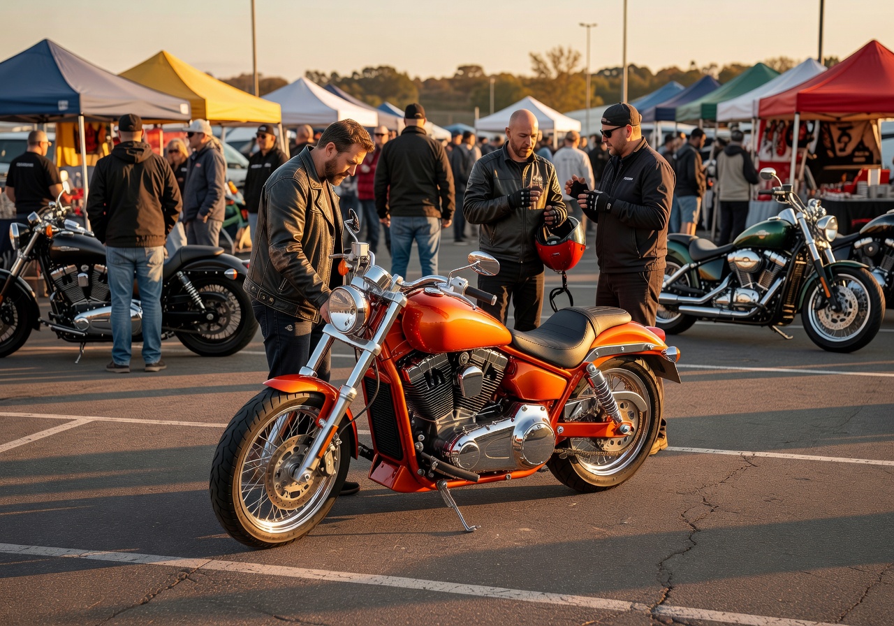 Orange motorcycle at event meetup
