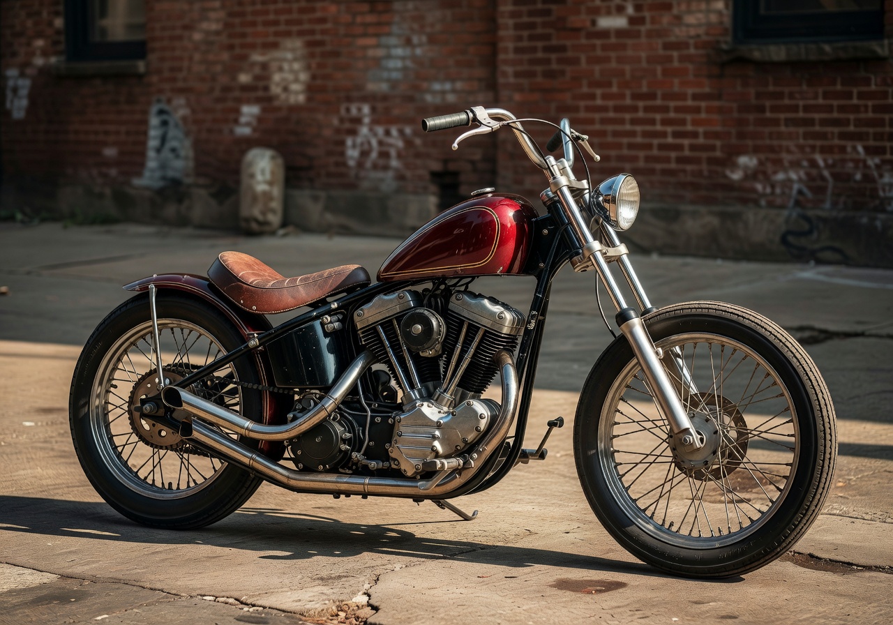 Vintage custom motorcycle with leather seat
